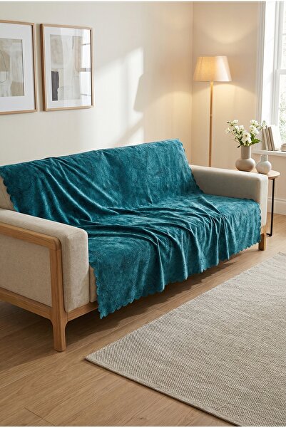 turkanlarhome Husa pentru canapea extensibila TURQUOISE cu model de nervuri, ...