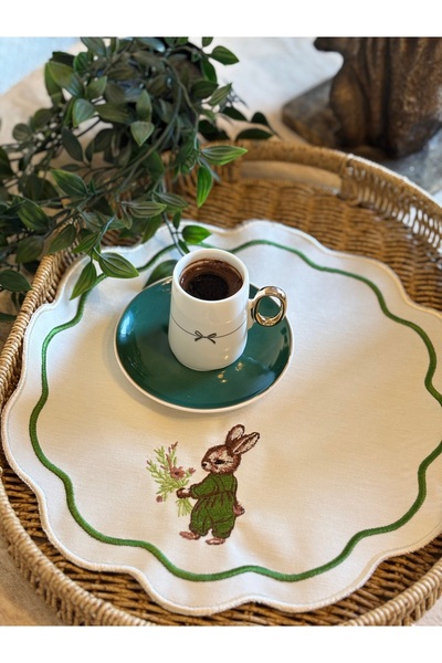 LİONYA DESİGN 2-Piece Rabbit Embroidered Table Napkin & Presentation Napkin -...