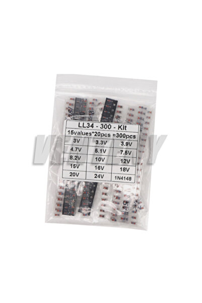 Choice مجموعة ثنائيات زينر SMD LL34، 300 قطعة، 3 فولت - 24 فولت، 0.5 واط، 1/2...
