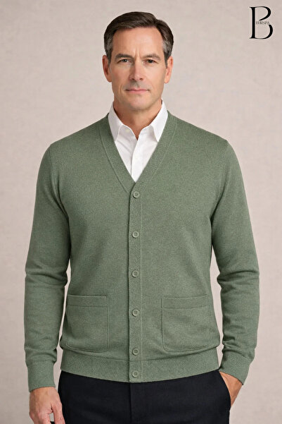 BURSPA سترة شتوية من الصوف الرقيق الكاكي للأب مع جيوب