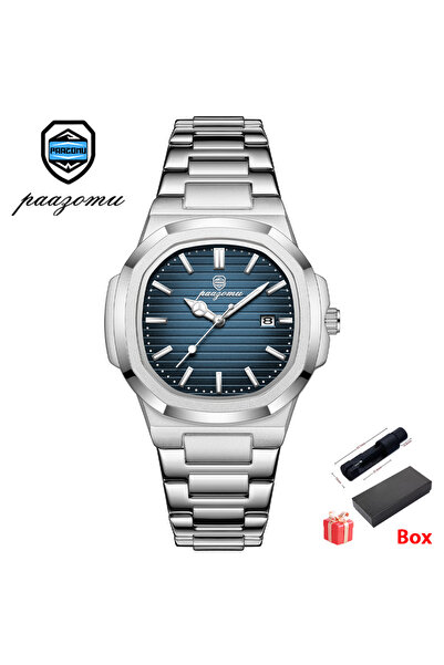 Choice ساعة بازومو الفاخرة باللونين الفضي والأزرق، مناسبة لرجال الأعمال، مقاو...