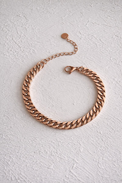 Owentis سوار من الفولاذ المقاوم للصدأ باللون الذهبي الوردي - سوار سلسلة برازا...