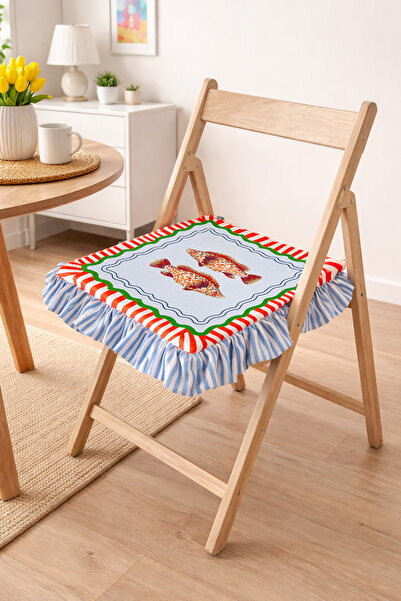 RİTMOHOME Μαξιλάρι καρέκλας 40x40 με ριγέ βολάν με μοτίβο ψαριού, Vintage, Co...