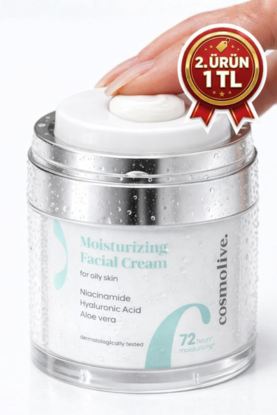 Cosmolive Yüz Kremi | Yağlı Ciltler Için | Niasinamid & Aloe Vera | 72 Saat N...