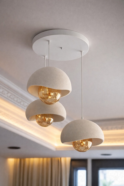 ZAVANSA Beyaz Modern Dekoratif BOHEM ve RUSTİK 3'lü Beton Görünüm Sarkıt Aviz...