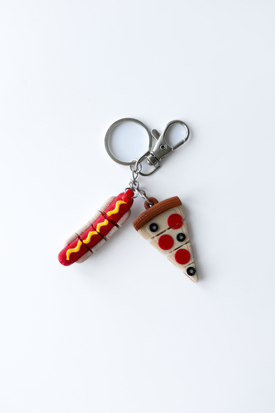 sin istanbul سلسلة مفاتيح فضية مرنة على شكل بيتزا وهوت دوج، زينة للحقائب