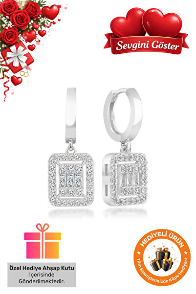 Lucente Jewellery 925 Ayar Hediye Kutulu Baget Taşlı Gümüş Kaplama Sevgililer...