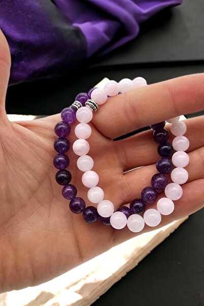 NBS Beautiful Naturel Stones Ametist, Pembe Kuvars Muhteşem Ikili Set Gerçek ...