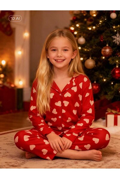 NiCe İç Giyim Дитячий піжамний комплект із червоним серцем для мами та доньки...