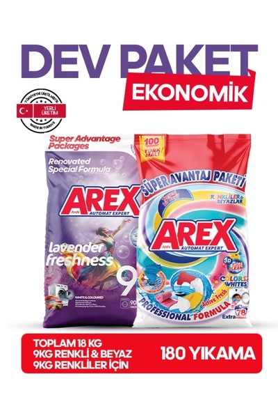 AREX "büyük Ekonomi Paketi ; Toz Çamaşır Deterjanı, Color&White 9KG + Sık Yık...