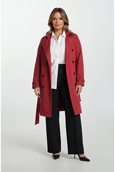 Spazio İmperatrice Kruvaze Yaka Kuşaklı Trençkot BORDO