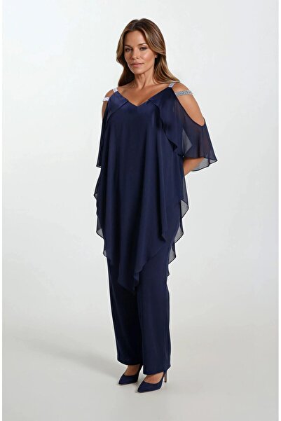 Spazio Angelinda Omuzları Taş Askılı Abiye Tulum LACİVERT