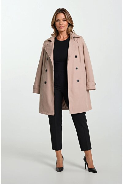 Spazio Pallaske Kruvaze Yaka Kuşaklı Cepli Trençkot TAŞ