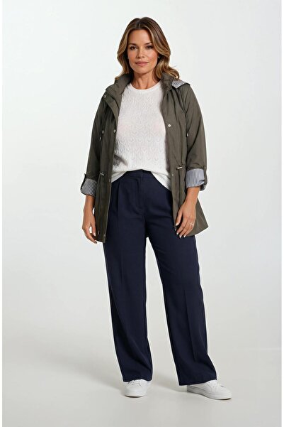 Spazio Goudot Kapüşonlu Mevsimlik Parka – Beli Büzgülü, Çıtçıt Detaylı HAKİ