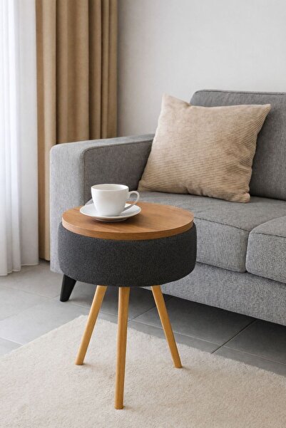 own home Teddy Kumaş Kaplama Çam Ahşap Yuvarlak Zigon Sehpa, Yan Sehpa, 50x33 cm