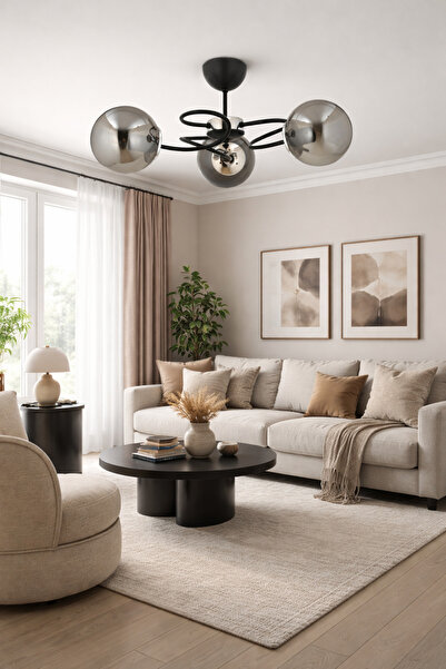 ESSLİGHT NARİN 3’LÜ AVİZE FÜME GLOB CAMLI MODERN DEKORATİF AYDINLATMA