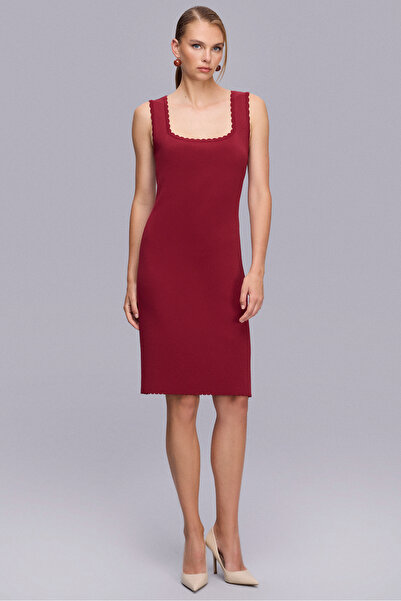 Naramaxx Kare Yaka Şarabi Triko Elbise