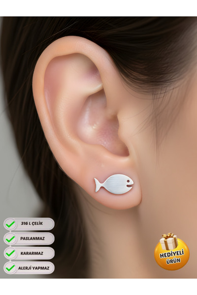 Piercing Market Steel & Silver Çelik Çivili 1 Çift Hediyelik Küpe Kararma Sol...