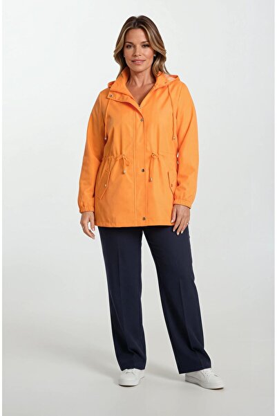 Spazio Goudot Kapüşonlu Mevsimlik Parka – Beli Büzgülü, Çıtçıt Detaylı ORANJ