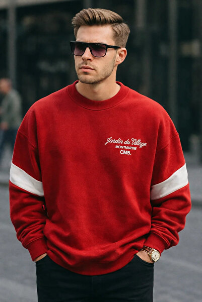 COMBİNE MİCHAİL Erkek Kışlık Baskılı Oversize Kırmızı Sweatshirt