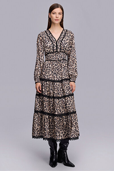 Naramaxx Fırfırlı Midi Boy Leopar Desen Elbise