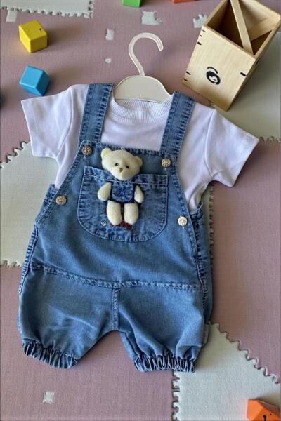 ALTINTAŞ BABY مجموعة من قطعتين من تي شيرت دببة دمية من قماش الدنيم باللون الأبيض