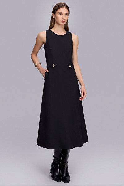 Naramaxx Kolsuz Midi Boy Siyah Elbise