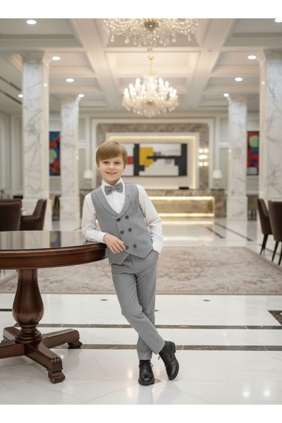 WENA KİDS Children's Vest Suit Shirt set GRAY