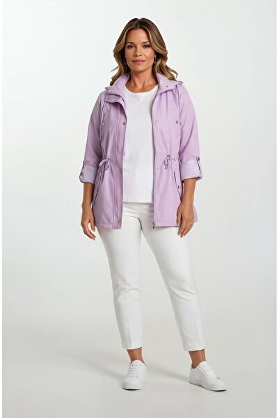 Spazio Goudot Kapüşonlu Mevsimlik Parka – Beli Büzgülü, Çıtçıt Detaylı LİLA