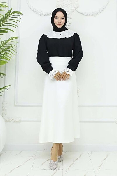 RFK Butik Women's Puff Scuba Elastic Waist Hijab Skirt - White