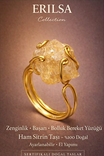 Tesbih Atölyesi خاتم حجر سيترين موديل روكوكو ذهبي معتمد - قابل للتعديل