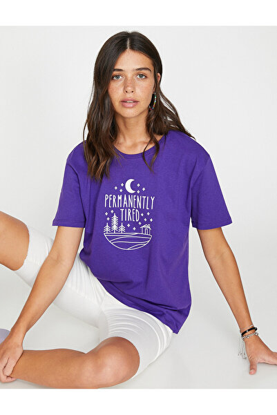 Koton Γυναικείο μπλουζάκι μωβ Crew λαιμόκοψη κοντό μανίκι με στάμπα 9YAL18752IK