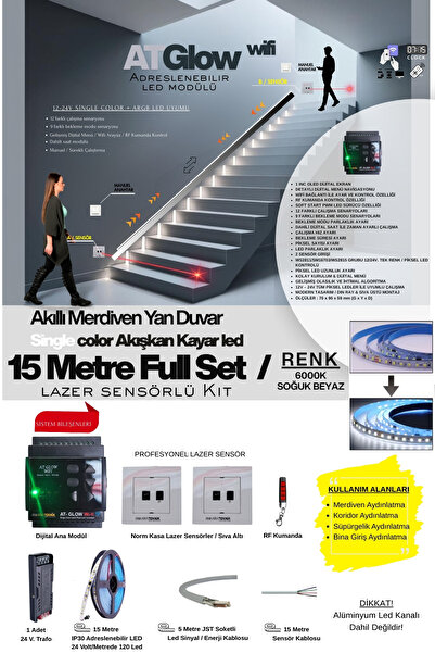 ankarateknik AT-GLOW Lazer Sensör Merdiven Duvar Akışkan Şerit Led Seti / Akı...