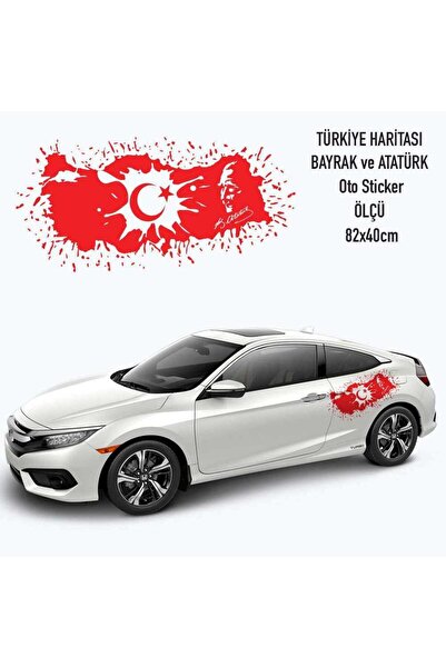 cnpromosyon Büyük Türk Bayrağı, Atatürk Silueti, imzası ve Haritamız Oto Stic...