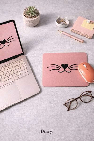 Duxy Sevimli Kedi Mouse Pad, 21x17 cm, Kaymaz Taban, Ev, Ofis ve Oyun için Ra...