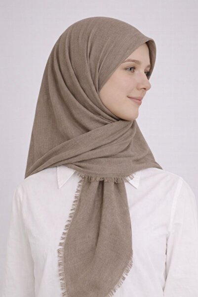 Merve Nayir Eșarfă din bumbac cu volan bej, eșarfă simplă cu volan, eșarfă di...