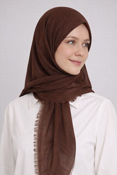 Merve Nayir Eșarfă din bumbac maro, eșarfă simplă, eșarfă din bumbac maro