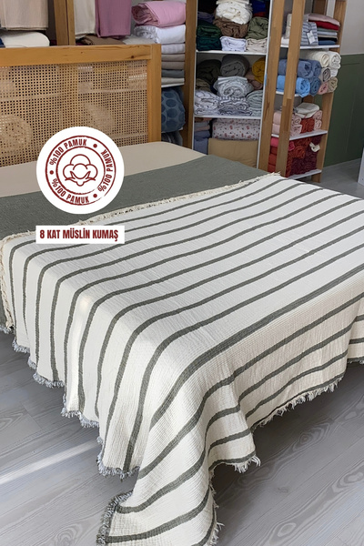 sutra %100 Pamuk 8 Kat Müslin Kumaş Çift Kişilik Yorgan Yatak Örtüsü - 250x28...