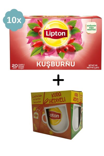 Lipton Kuşburnu Bardak Bitki ve Meyve Çayı x 10 Adet + Hediye Kupa