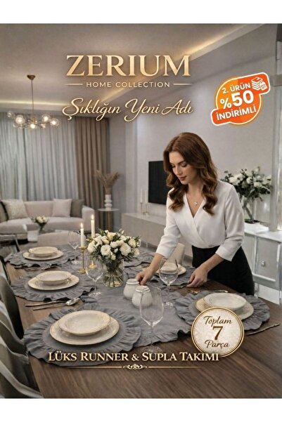 ZERİUM Set de 7 bucăți de lenjerie de masă și de prezentare din lenjerie brut...