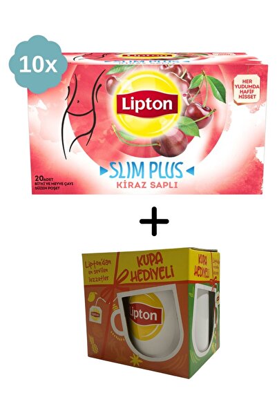 Lipton شاي سليم بلس بالنباتات والفواكه مع كوب بمقبض الكرز × 10 قطع + كوب هدية
