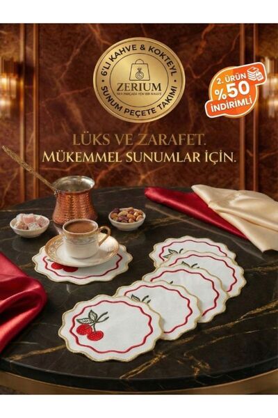 ZERİUM Seria Premium de șervețele pentru cocktail și cafea, 6 bucăți, Red Cherry