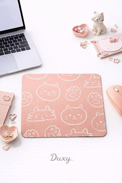 Duxy Sevimli Kedi Mouse Pad, 21x17 cm, Kaymaz Taban, Ev, Ofis ve Oyun için Ra...