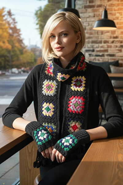 Örgü Sanatı DilekÇak El Örgüsü Patchwork Tasarım Motifli Etnik Bohem Atkı ve ...