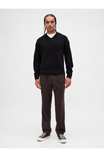 GAP Erkek Koyu Kahverengi Yün Karışımlı Relaxed Straight Pantolon