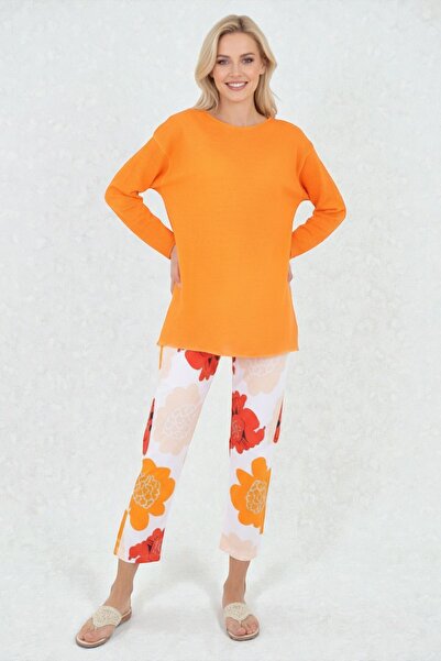 MODASTRO بنطلون نسائي من القطن باللون الأبيض والبرتقالي