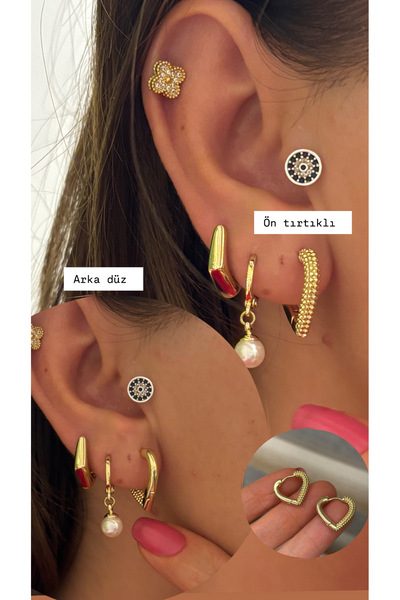 Butik XUping 14K Tırtıklı Kalp Küpe