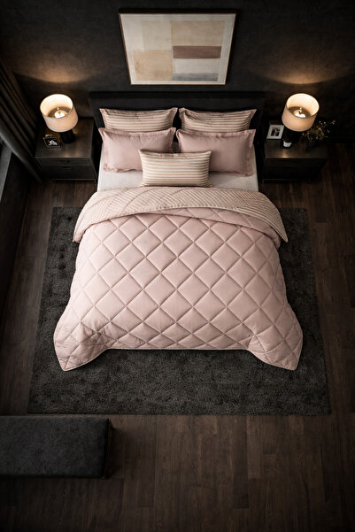 Zarif Home Uyku Seti Klasik Ranfors Çift Kişilik -Düz Çizgili