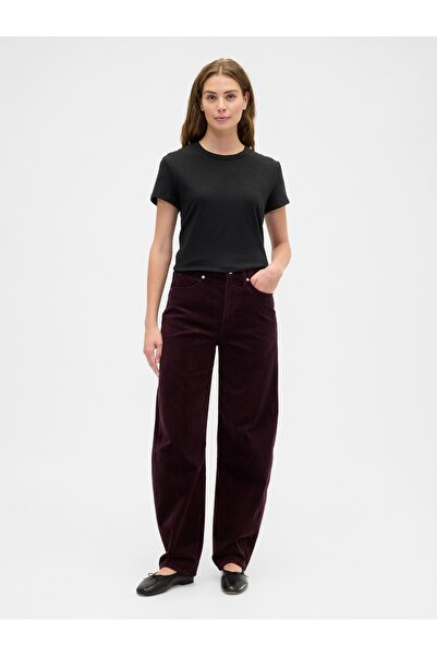 GAP Kadın Bordo High Rise Barrel Corduroy Pantolon