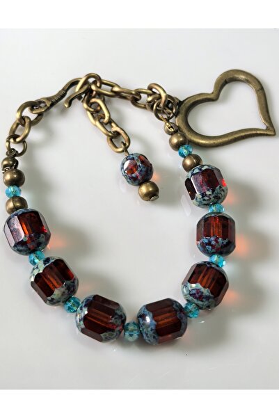 THİNBLACK سوار من الكريستال الحقيقي مطرز بالذهب العتيق على شكل قلب متدلي